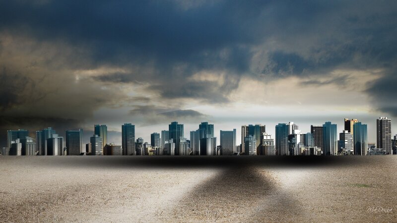 City Skyline under Stormy Sky — Gray