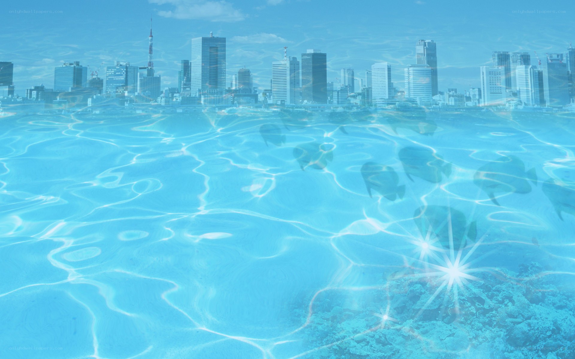City skyline underwater