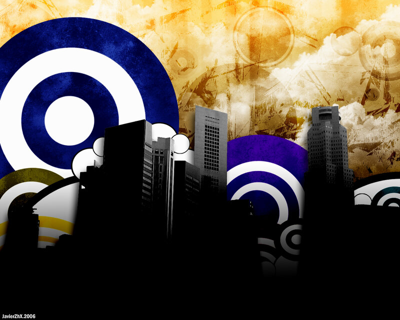 City Skyline with Abstract Circles