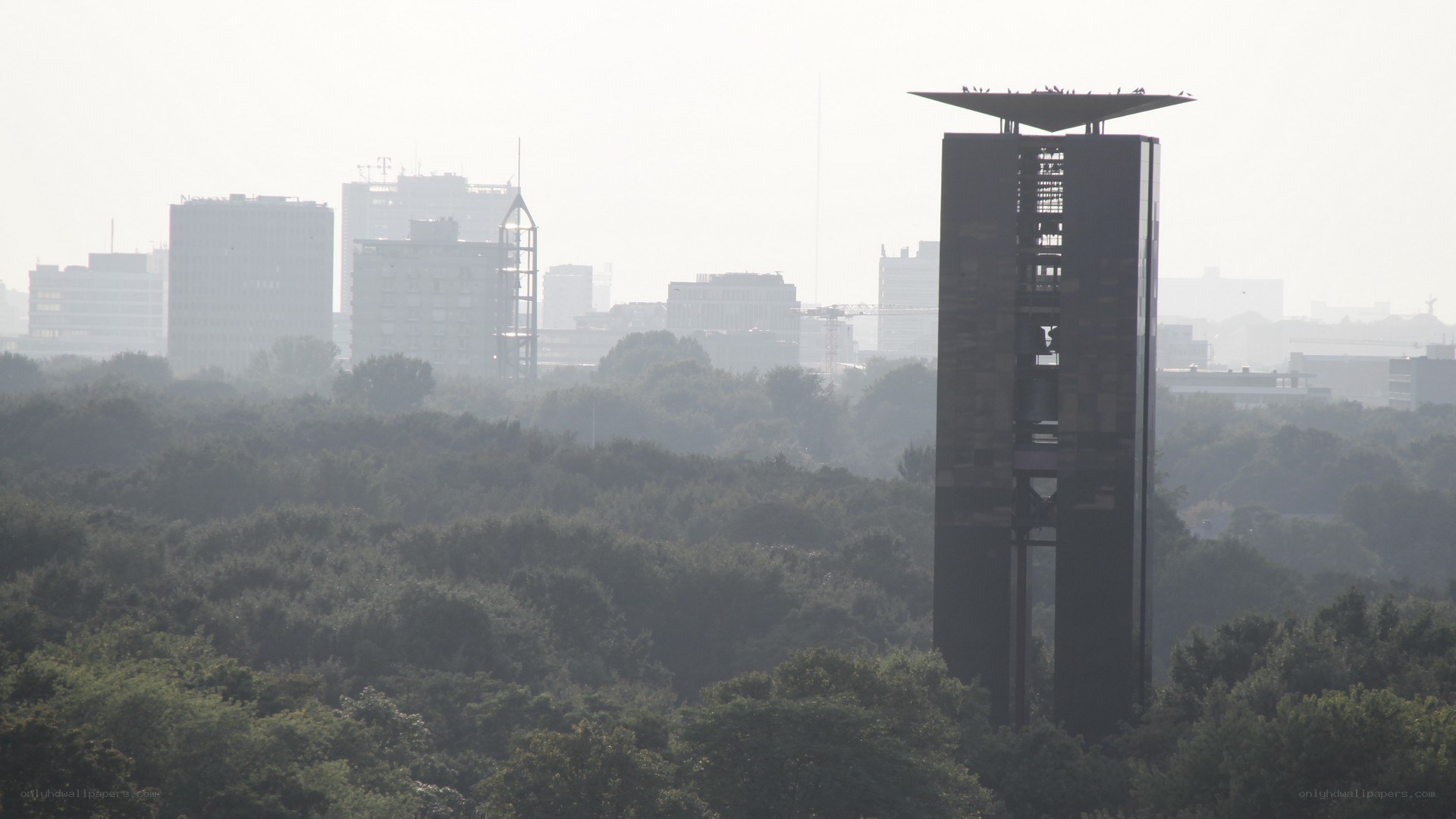 City skyline with bell tower
