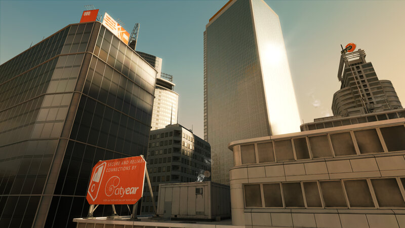 city skyline with billboards
