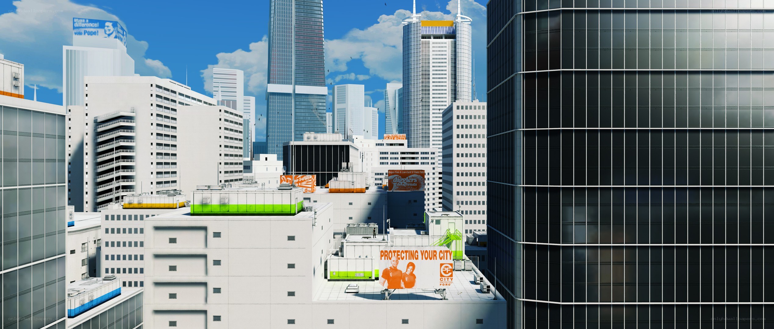 city skyline with billboards