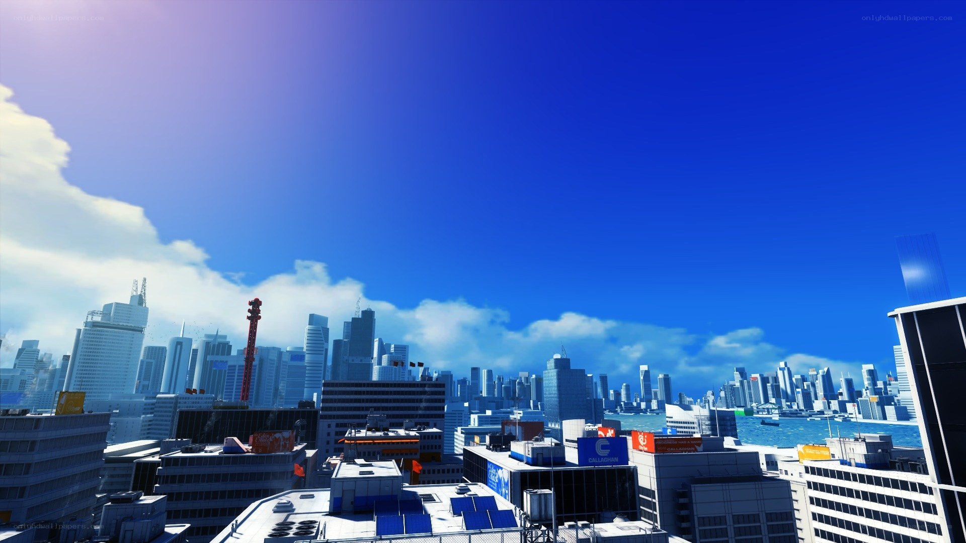 city skyline with blue sky