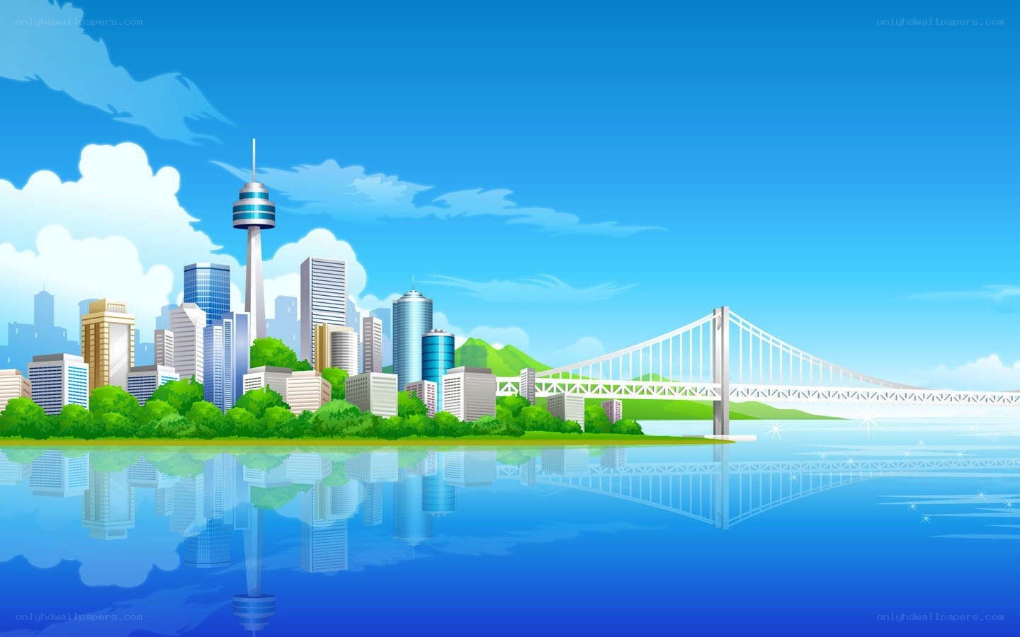 city skyline with bridge