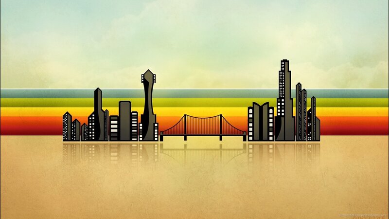 city skyline with bridge