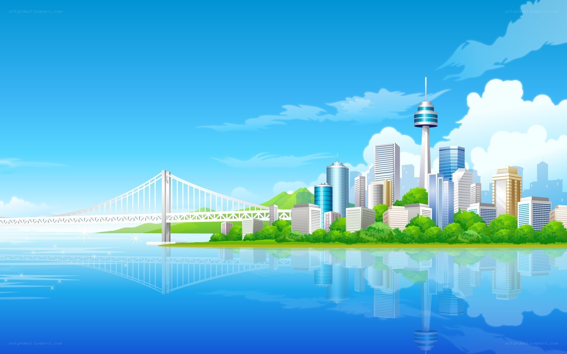 city skyline with bridge
