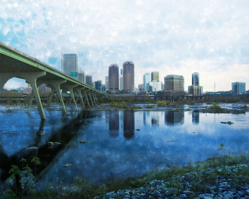City Skyline with Bridge — Blue, Calm