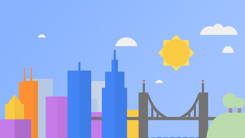 City Skyline with Bridge — Blue, Serene, Afternoon, Vector Art