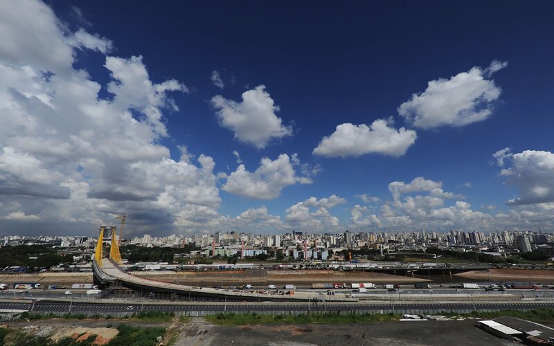 City skyline with bridge construction
