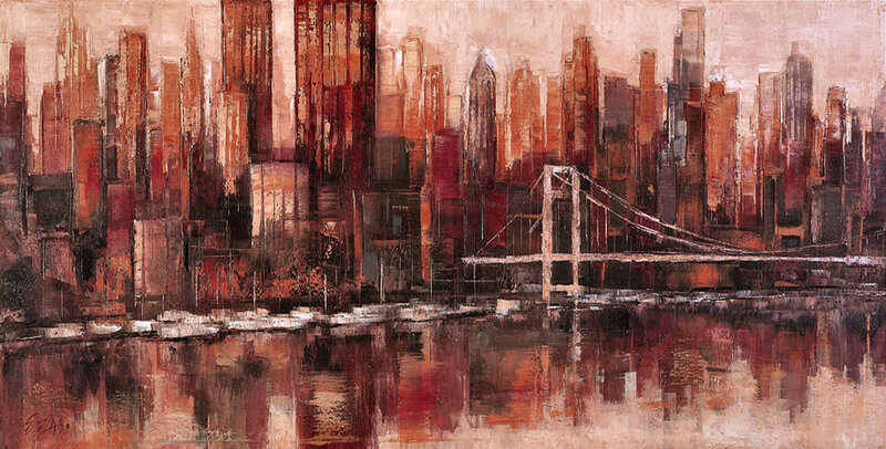 City Skyline with Bridge — Red