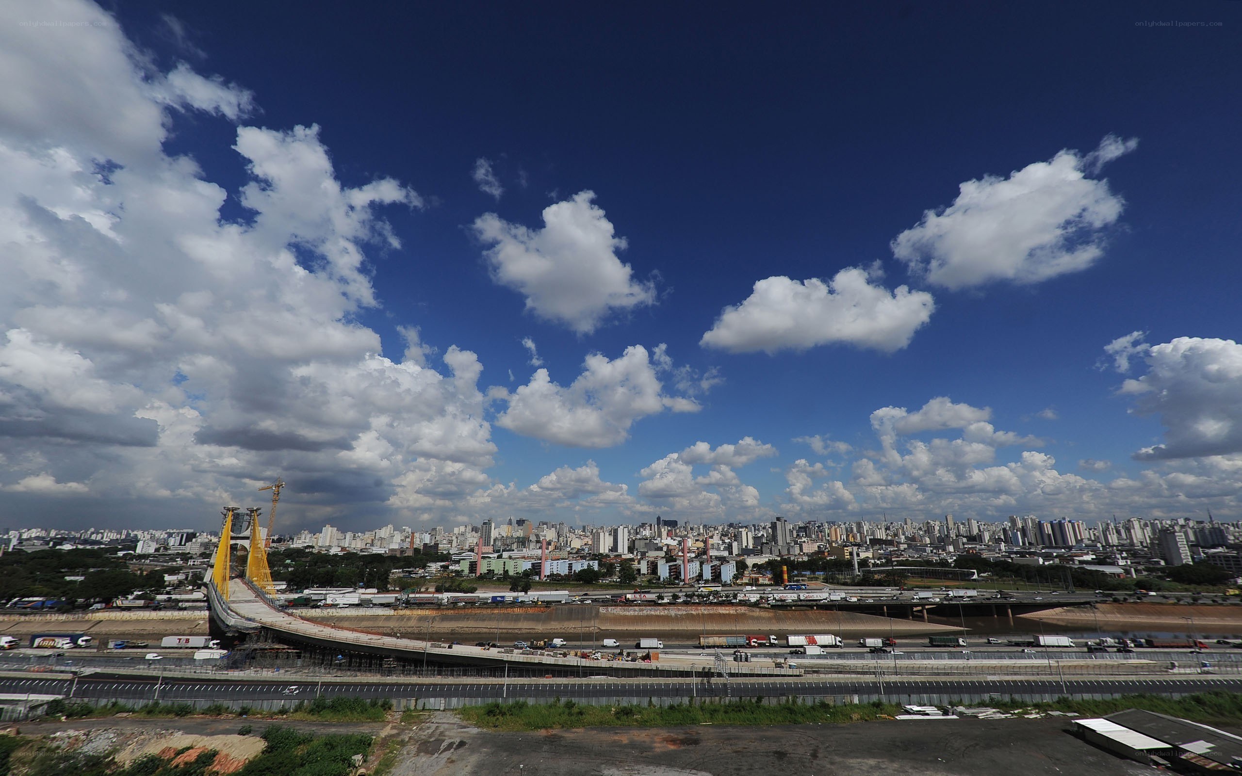 City skyline with bridge under construction