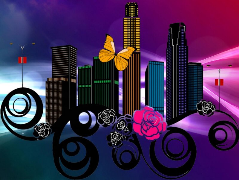 City Skyline with Butterfly