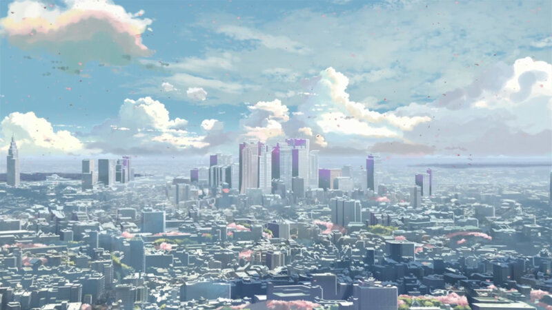City Skyline with Cherry Blossoms — Blue