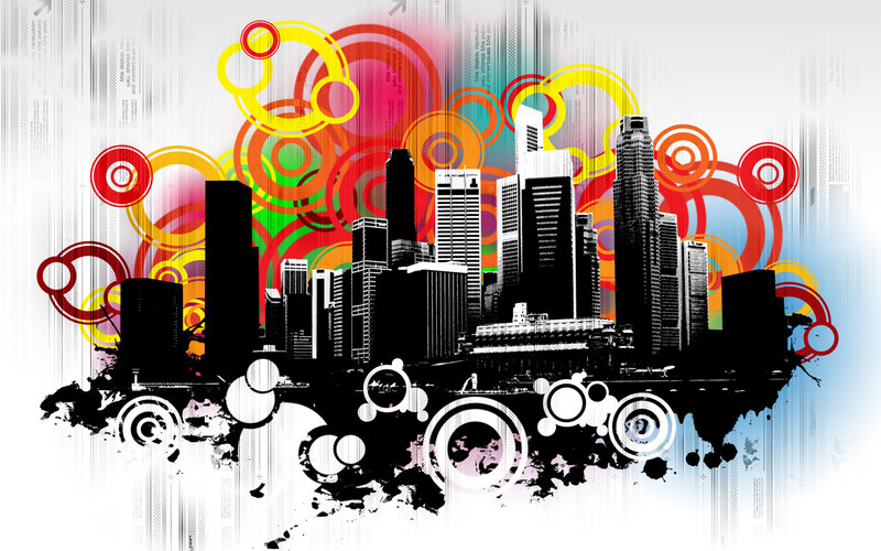 City Skyline with Circles