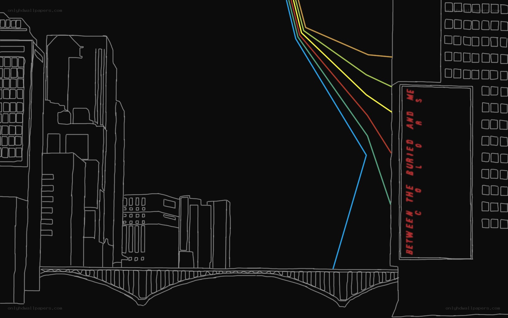 city skyline with colorful lines