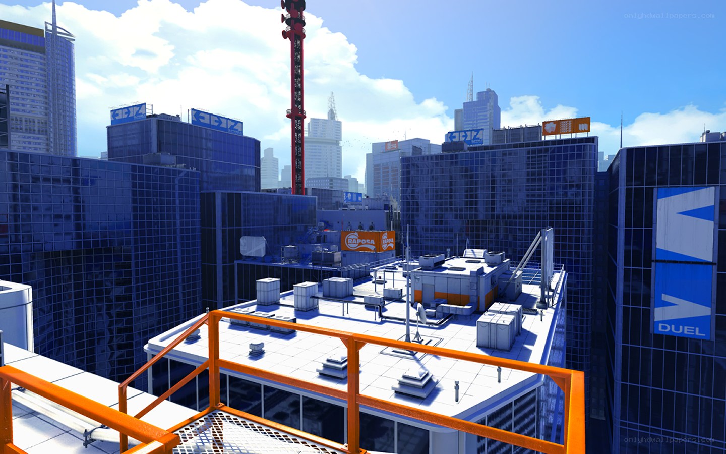 city skyline with cranes