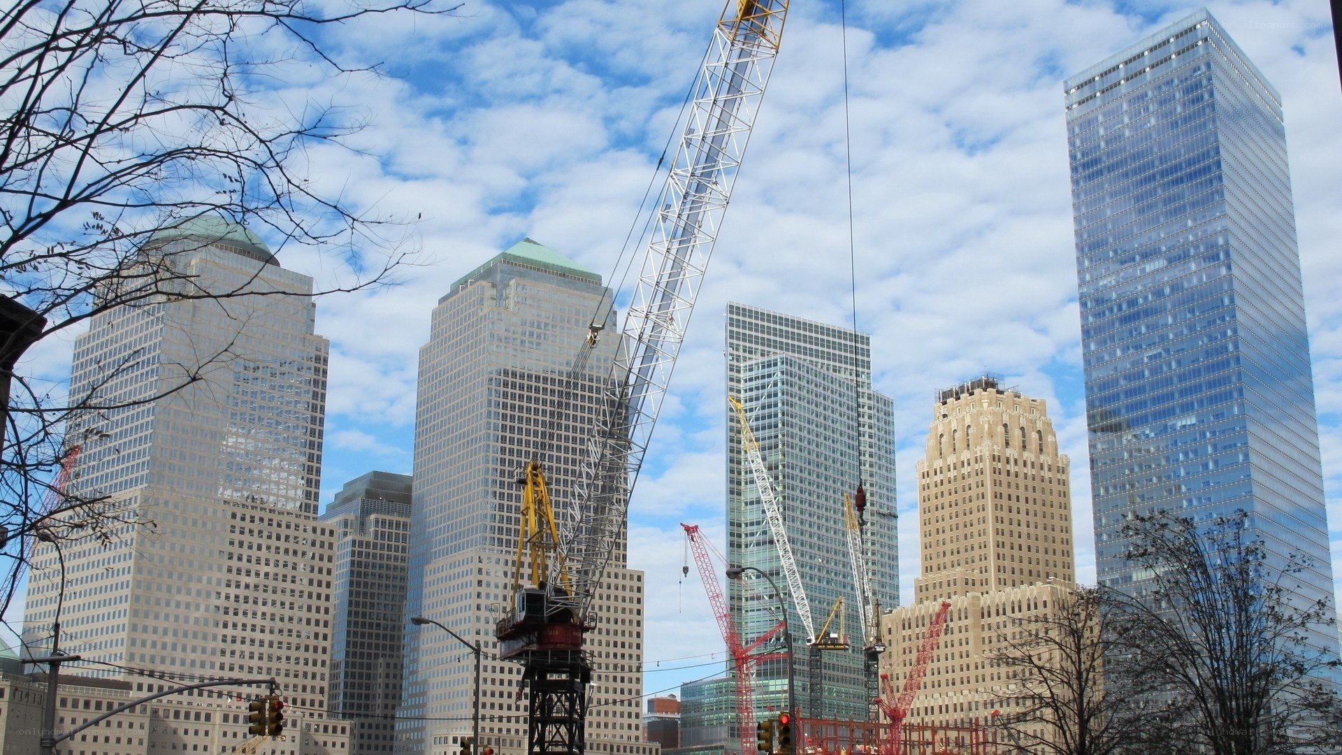 City skyline with cranes