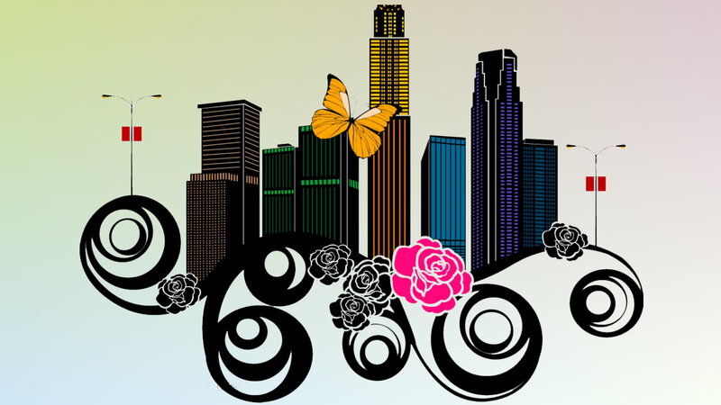City Skyline with Flowers — Black