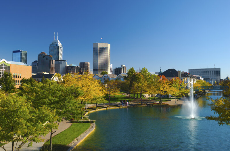 City Skyline with Fountain