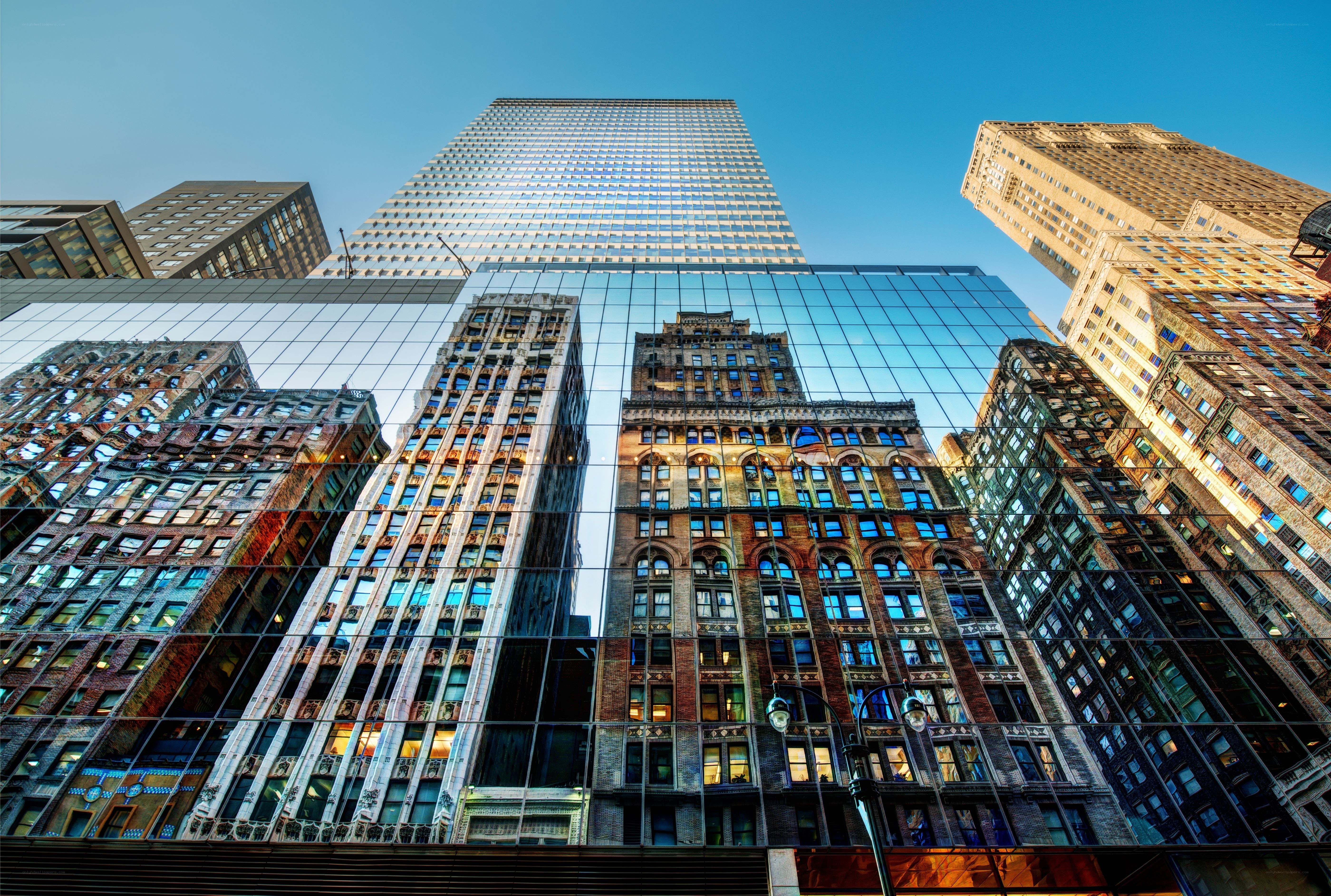 City skyline with glass reflection