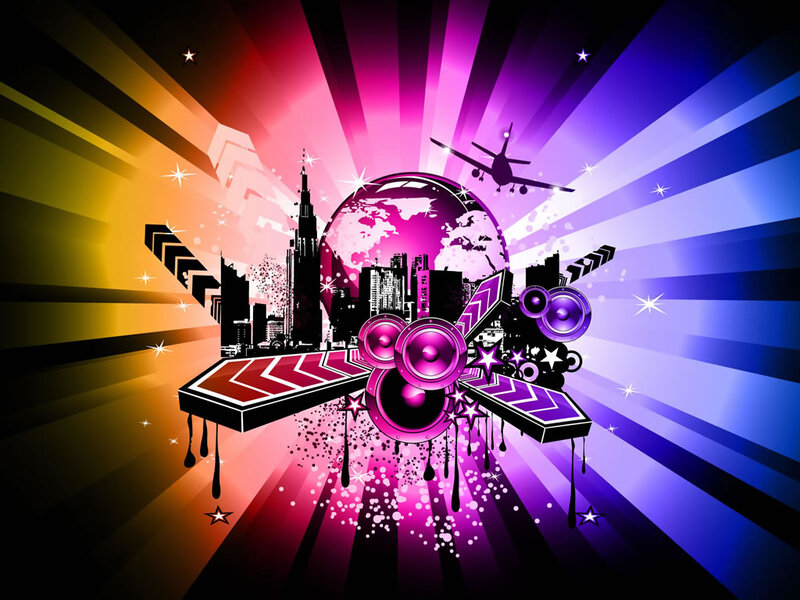 City Skyline with Globe — Purple, Energetic