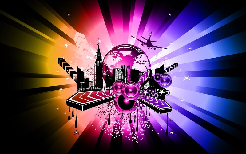 City Skyline with Globe — Purple