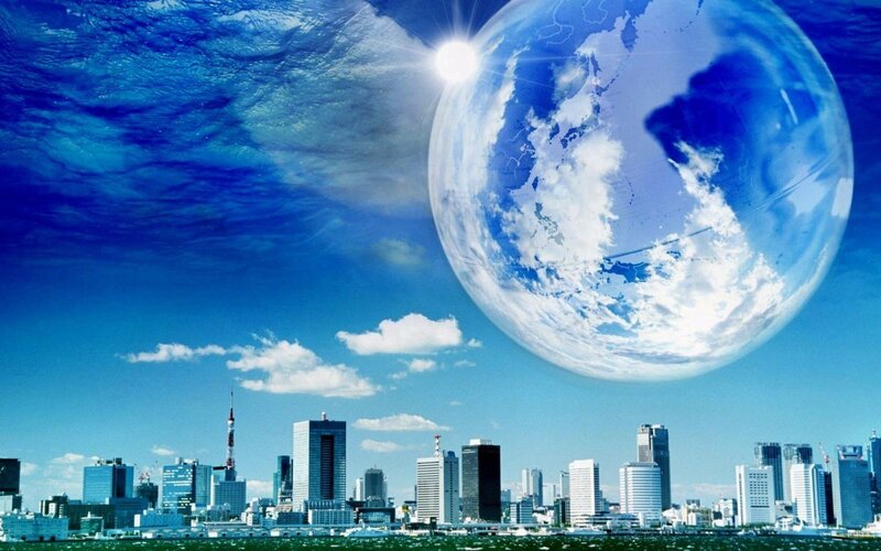 City Skyline with Globe