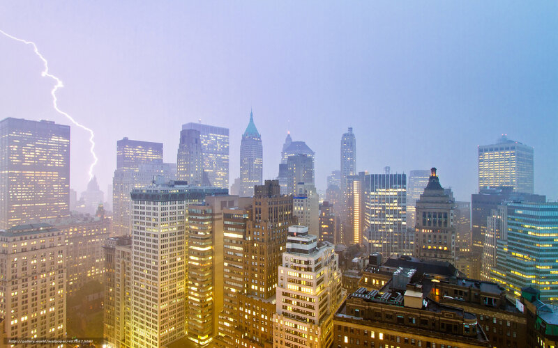City Skyline with Lightning
