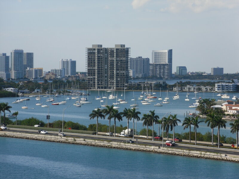 City skyline with marina and boats