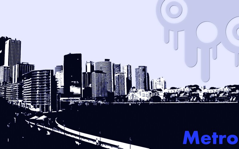 city skyline with metro logo