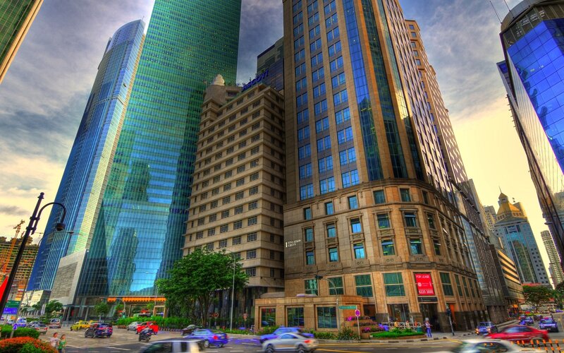 City skyline with modern skyscrapers