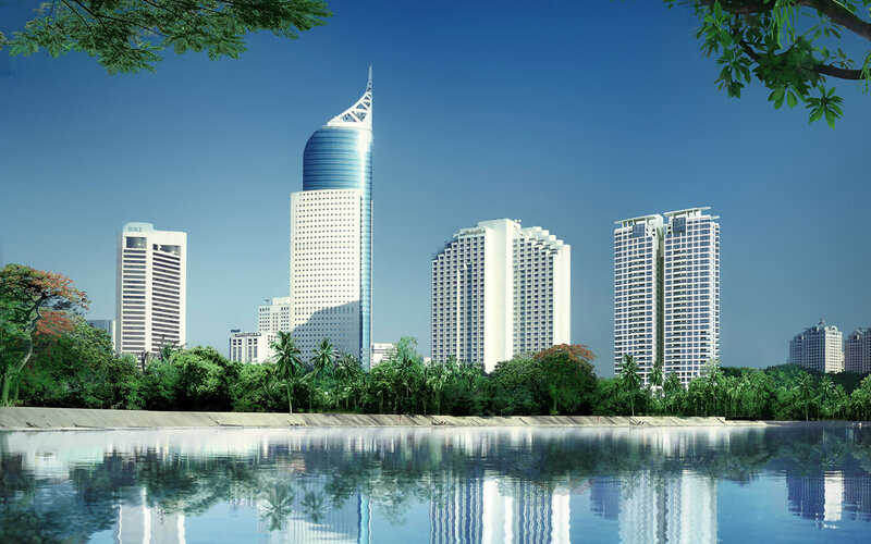 City skyline with modern skyscrapers