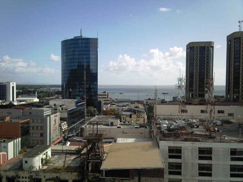 City skyline with ocean view