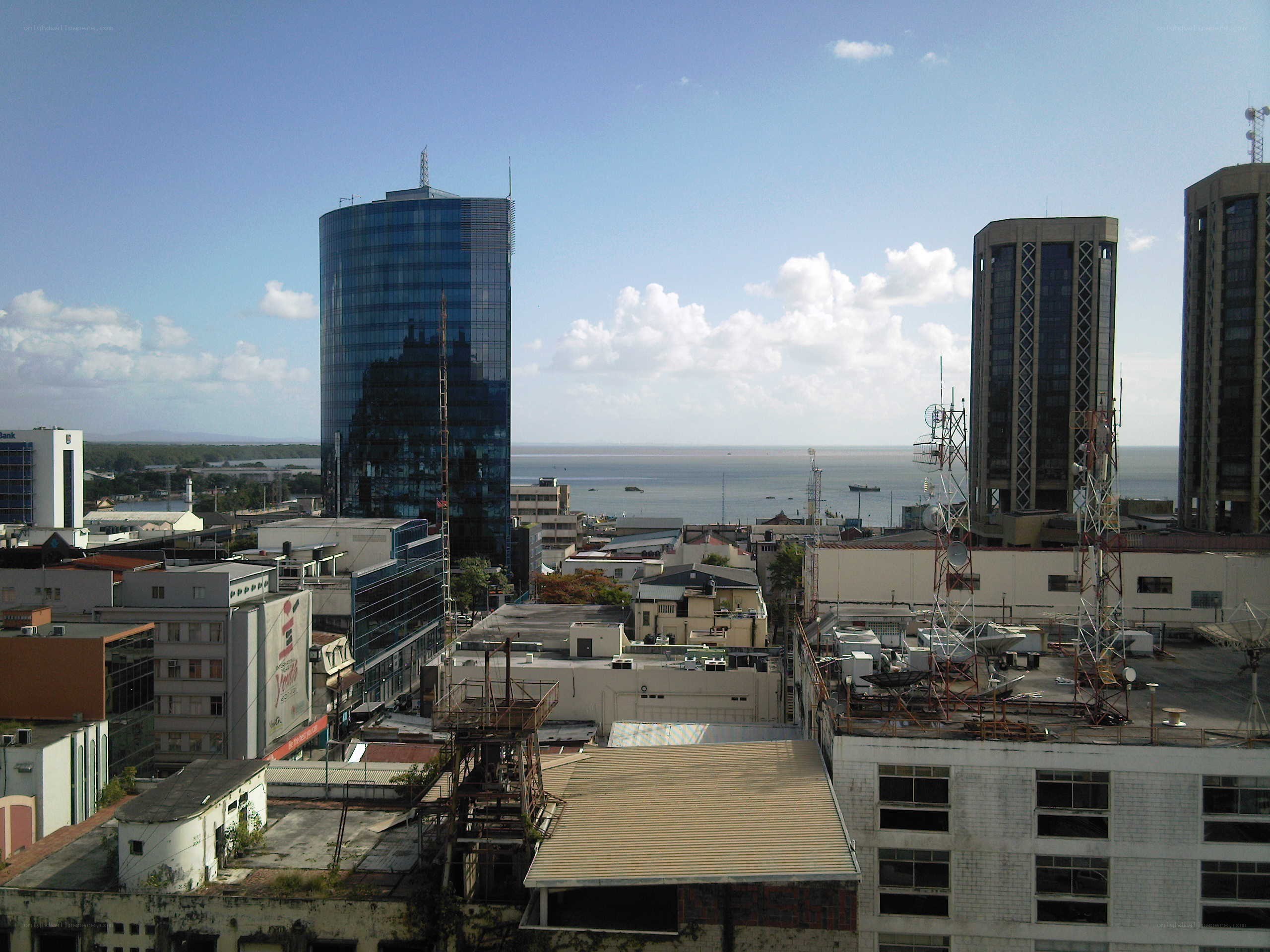 City skyline with ocean view