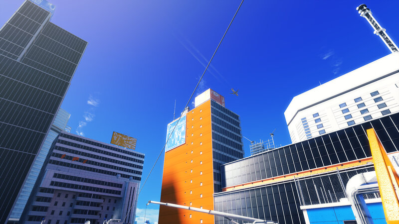 city skyline with orange building