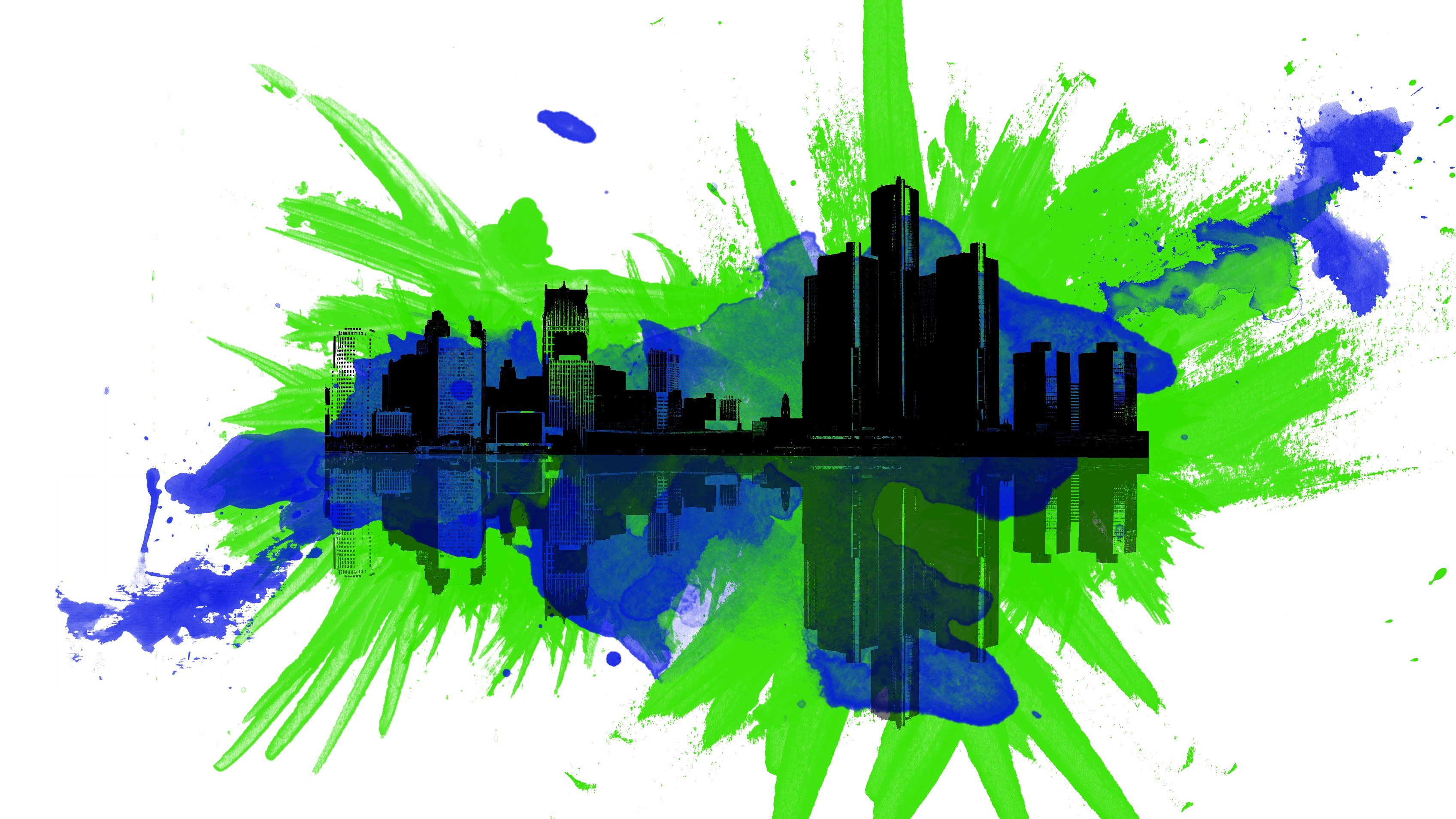 city skyline with paint splatters