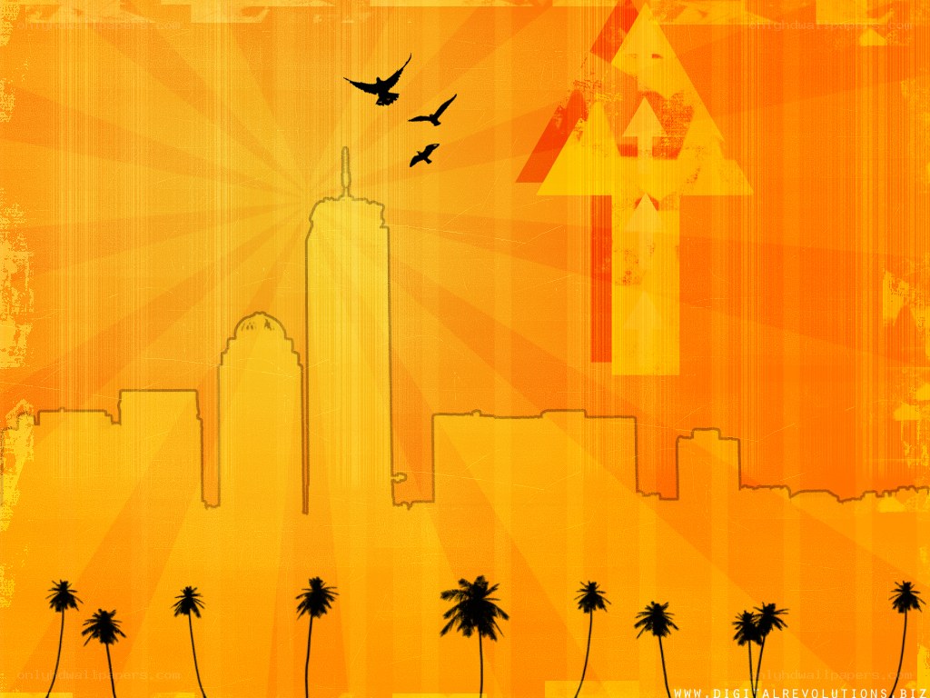 city skyline with palm trees
