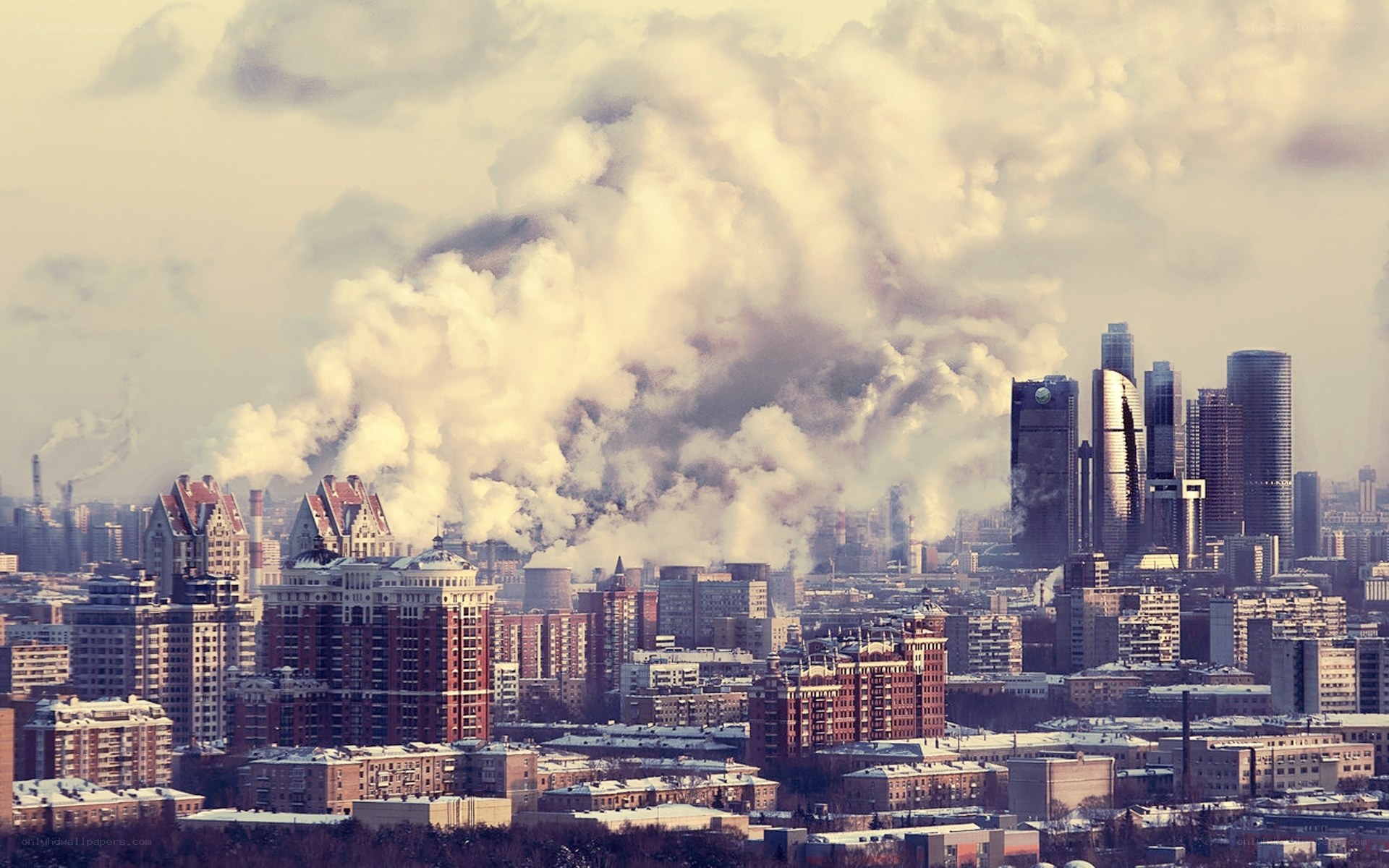 City skyline with pollution