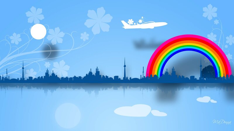 City Skyline with Rainbow