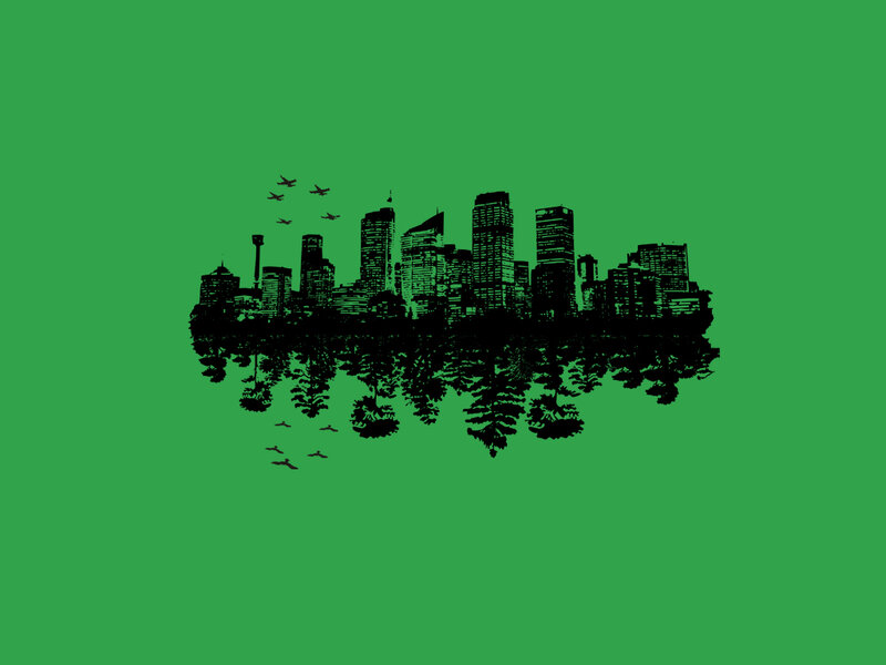city skyline with reflection