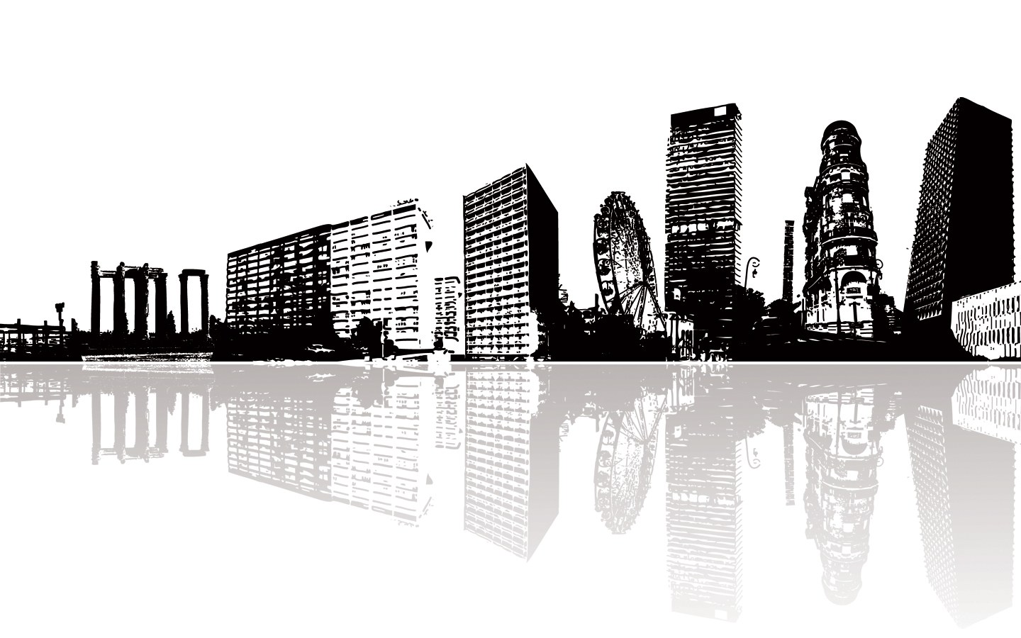 city skyline with reflection
