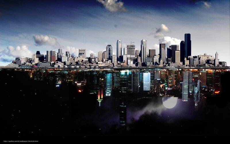 City skyline with reflection