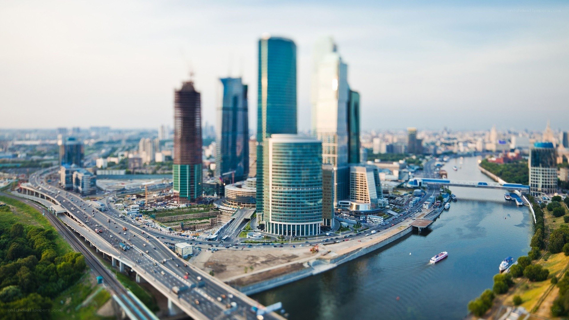 city skyline with river