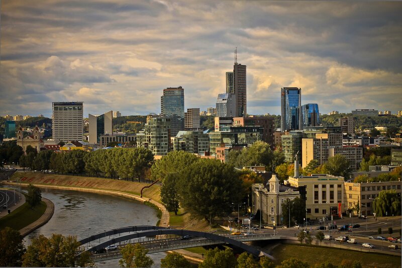 City Skyline with River — Gray, Dramatic