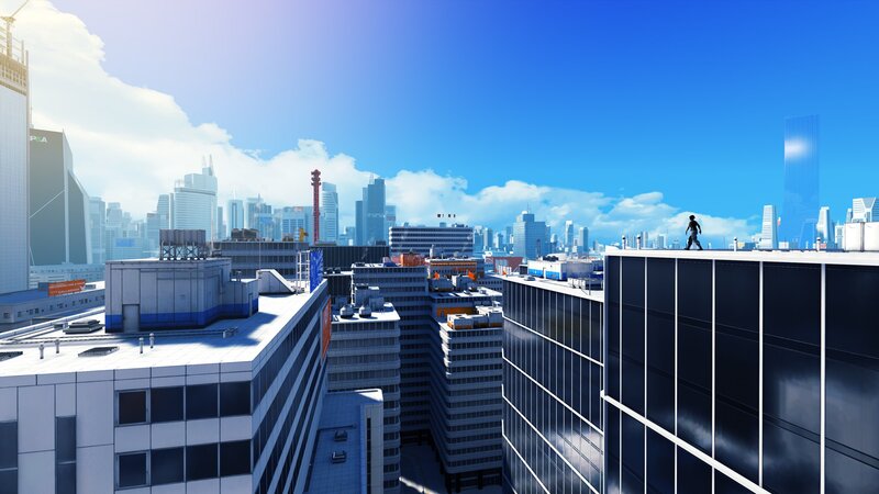 city skyline with rooftop view