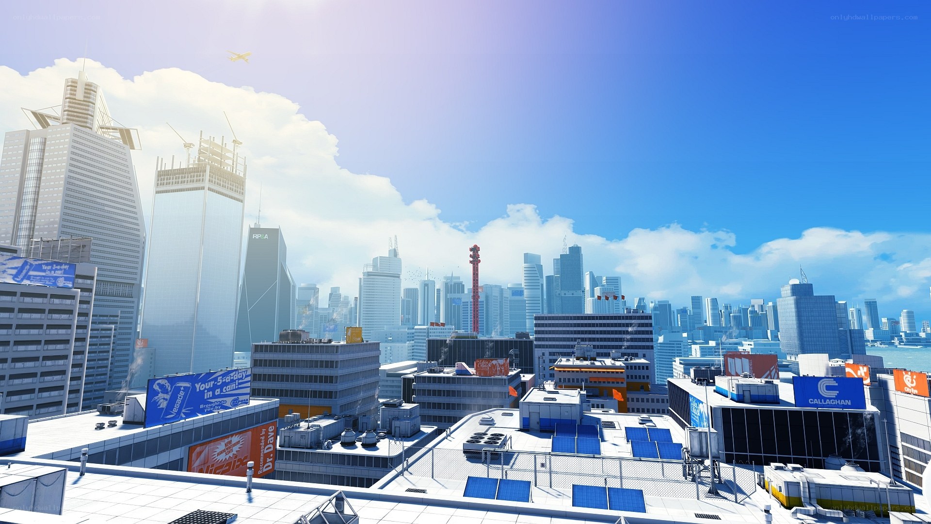 city skyline with skyscrapers