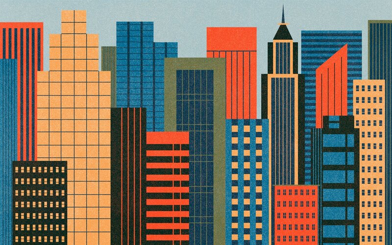 City Skyline with Skyscrapers — Blue, Urban