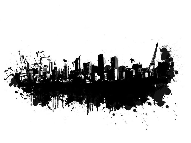 city skyline with splatter art