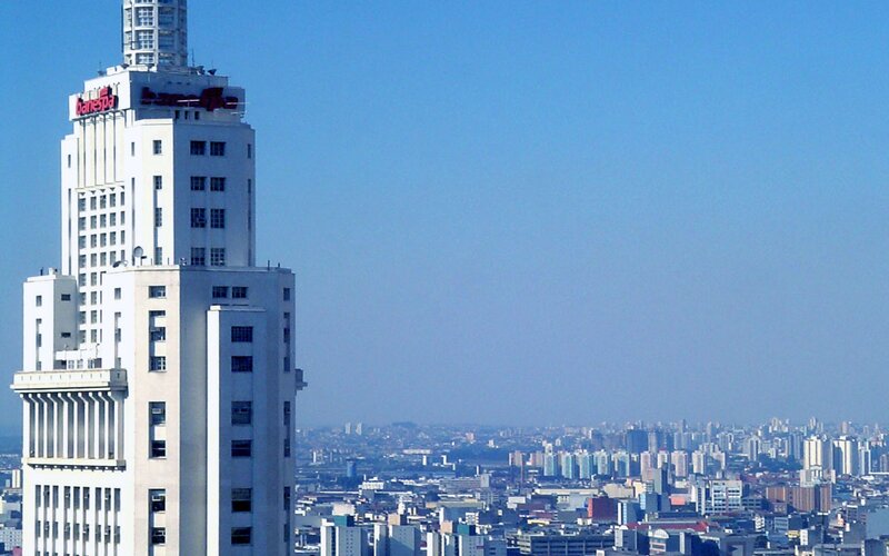 city skyline with tall building
