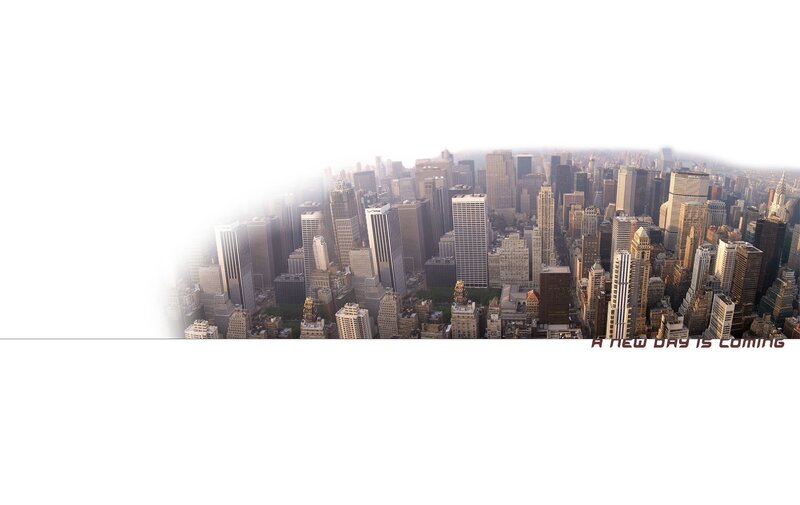 city skyline with text